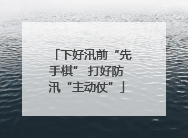 下好汛前“先手棋” 打好防汛“主动仗”