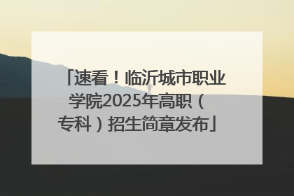 速看！临沂城市职业学院2025年高职（专科）招生简章发布